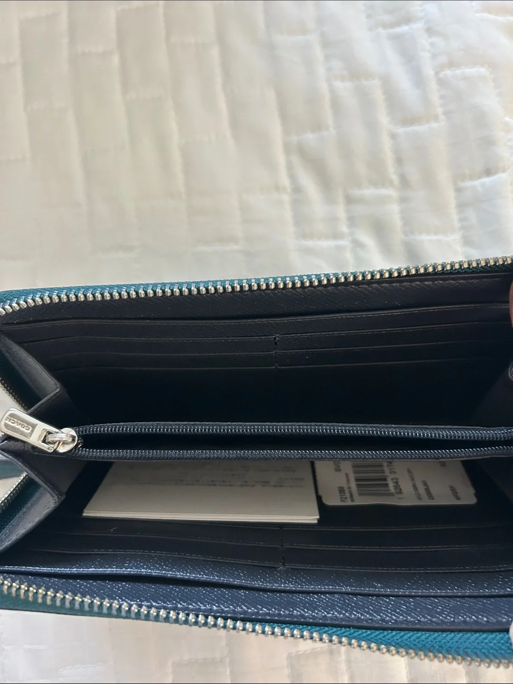 Coach Dark Teal Zip Wallet with Exterior Card Pocket